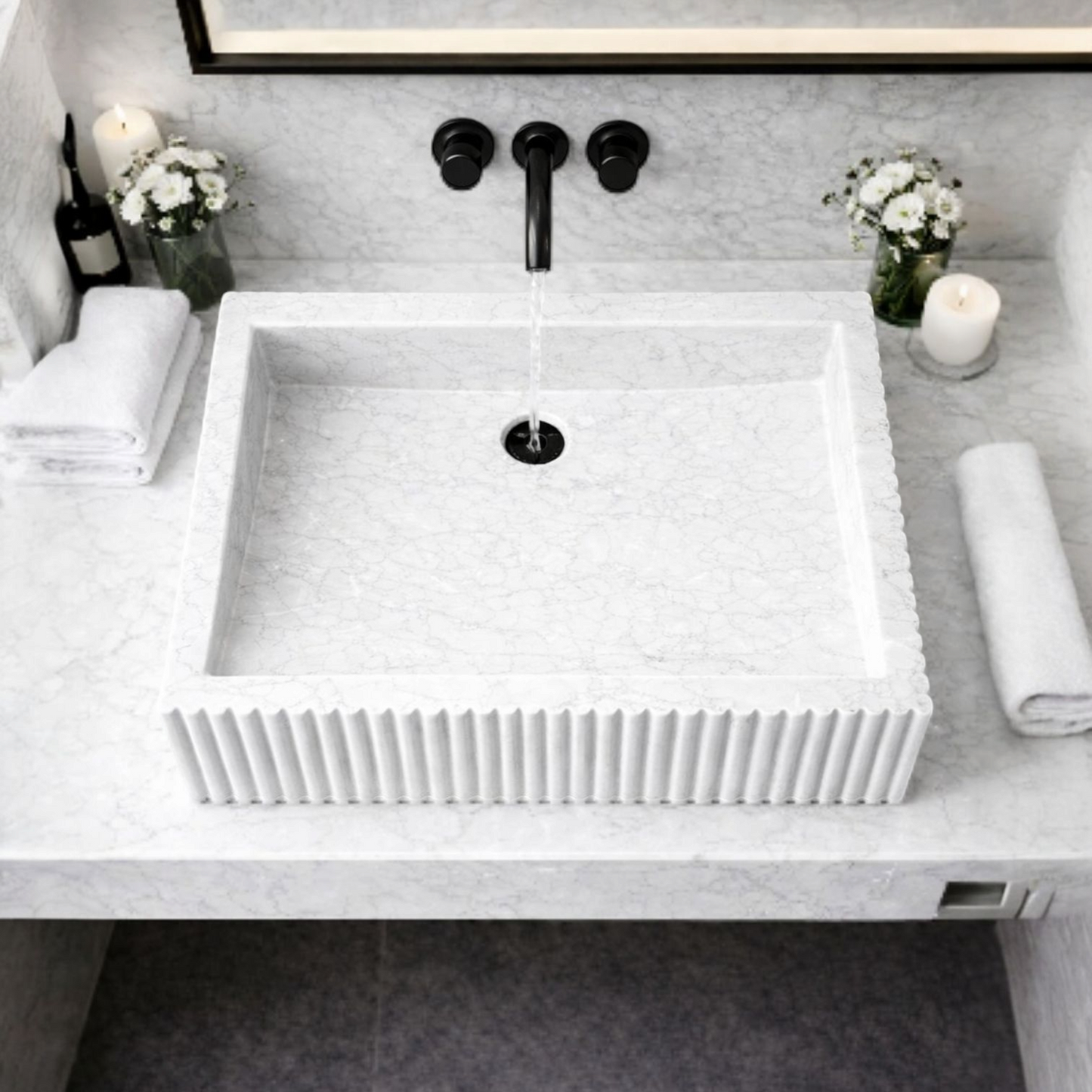 Premium white marble bathroom basin countertop style