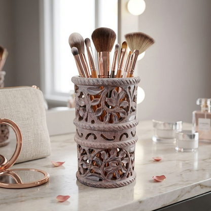 Handcrafted Stone Pen Stand with Floral Design