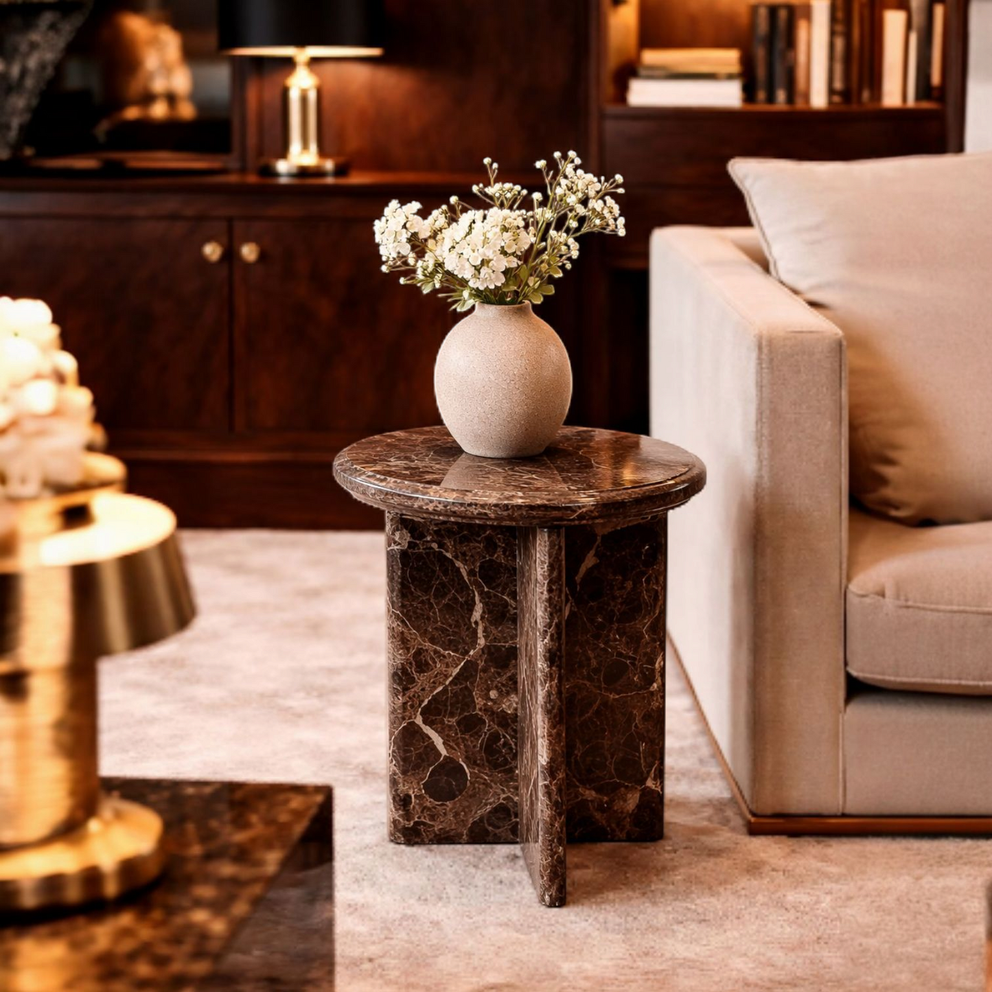Luxury Dark Marble Side Table for Living Room