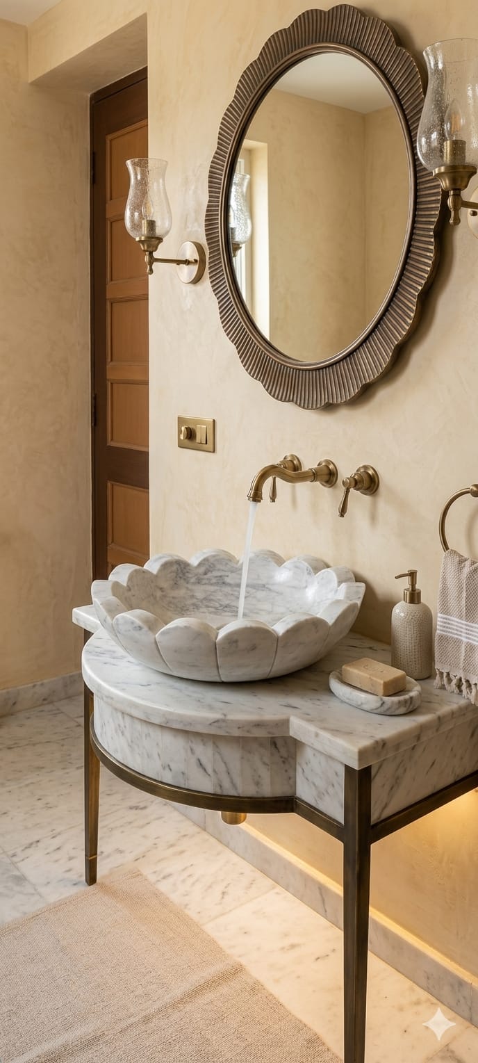 JJM-Blossom Carved Marble Wash Basin