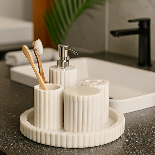 Luxe White Marble Bathroom Accessory Set