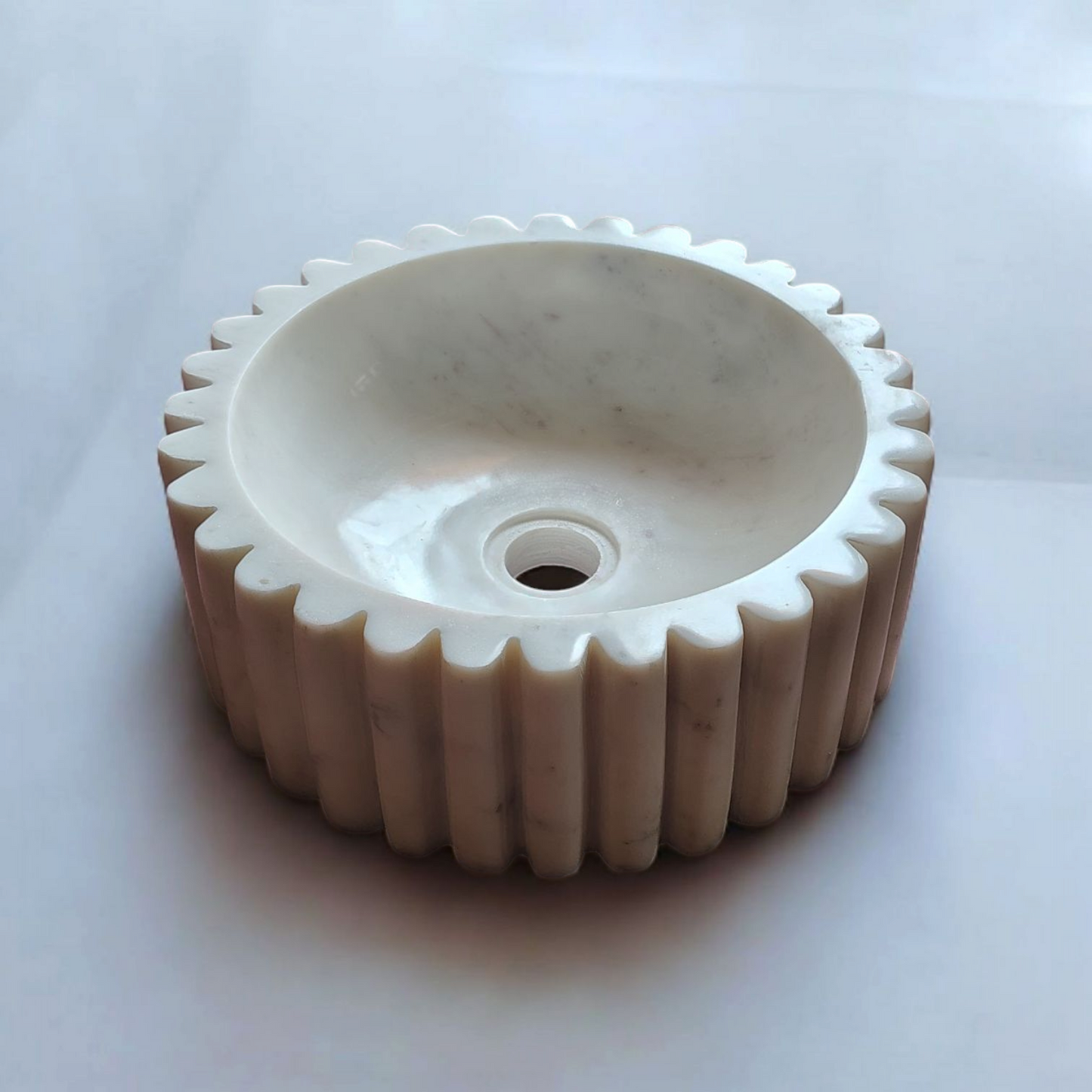 JJM-Fluted White Marble Round Basin