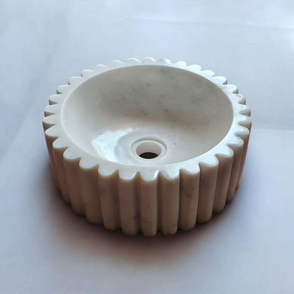JJM-Fluted White Marble Round Basin