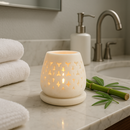 Soft Glow White Marble Stone Candle Holders  With Base