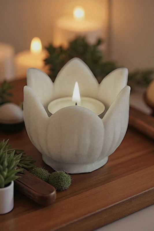 White Lotus Marble Tealight Holder