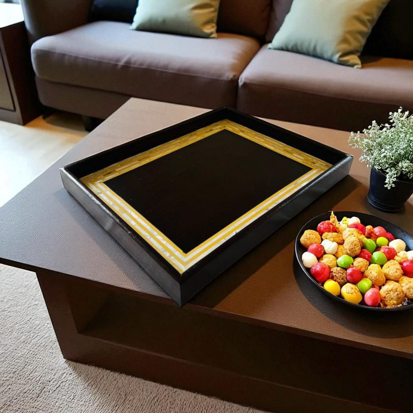 Golden Halo Wooden Mother of Pearl lnlay Tray