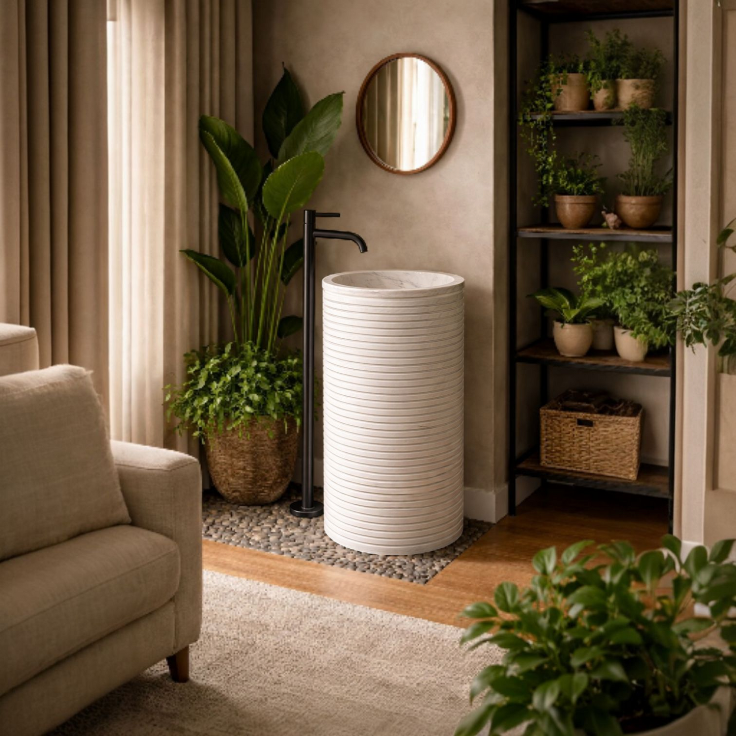 Aura White Pedestal Marble Wash Basin