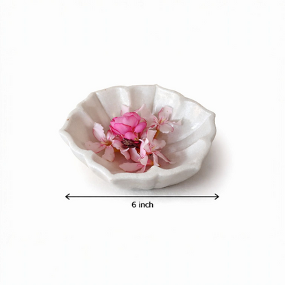 White Hand-Carved Marble Leaf Bowl (Small)
