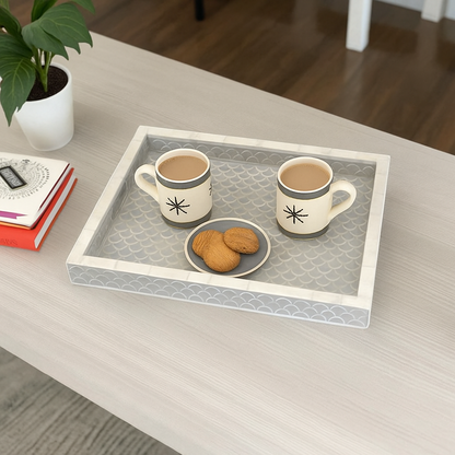 Elegant Grey Wooden Mother of Pearl Accent Tray