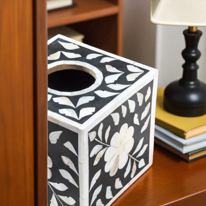 Ornate Charm Wooden Tissue Box In Mother of Pearl
