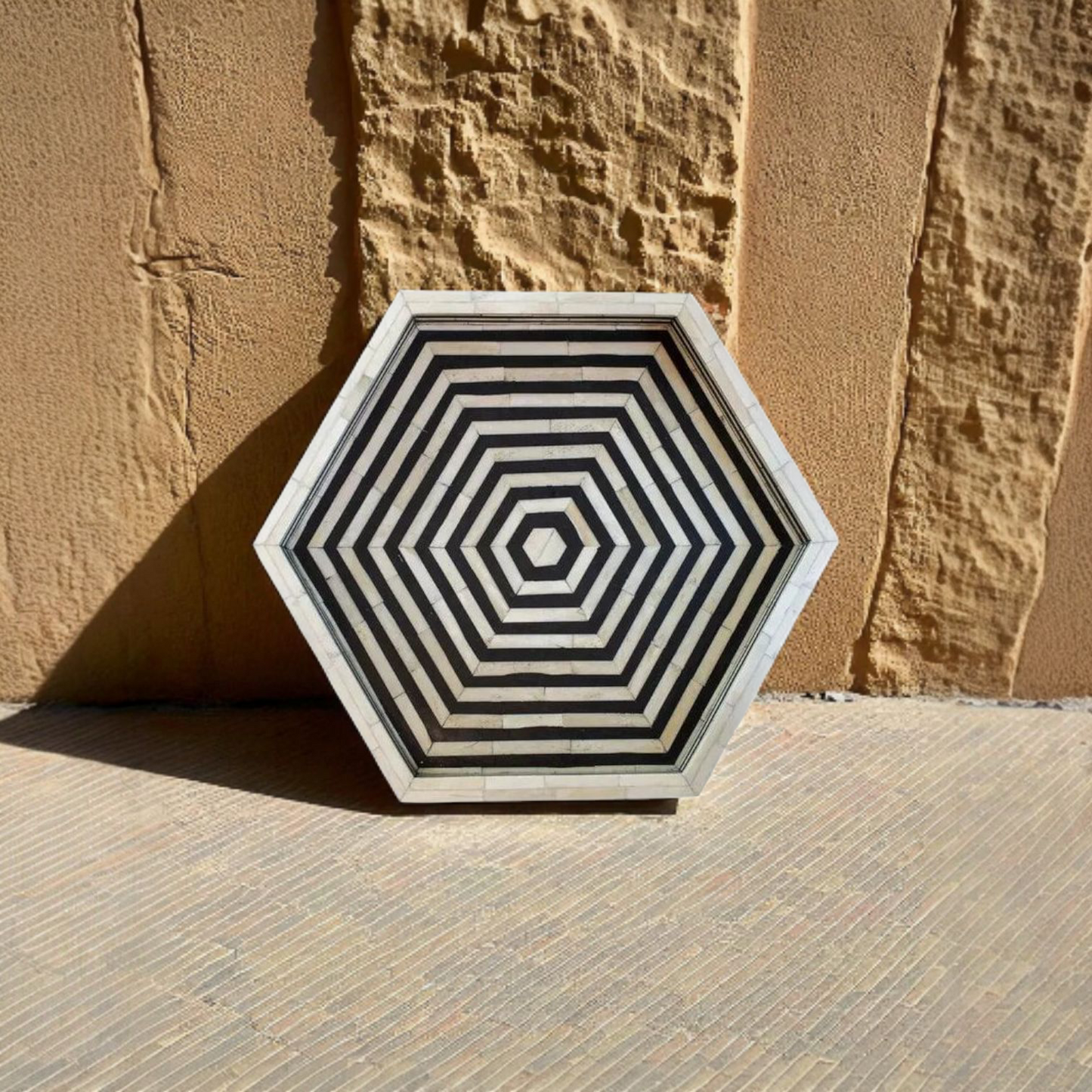 Illusion Hexagon Wooden Mother of Pearl Tray -BLACk