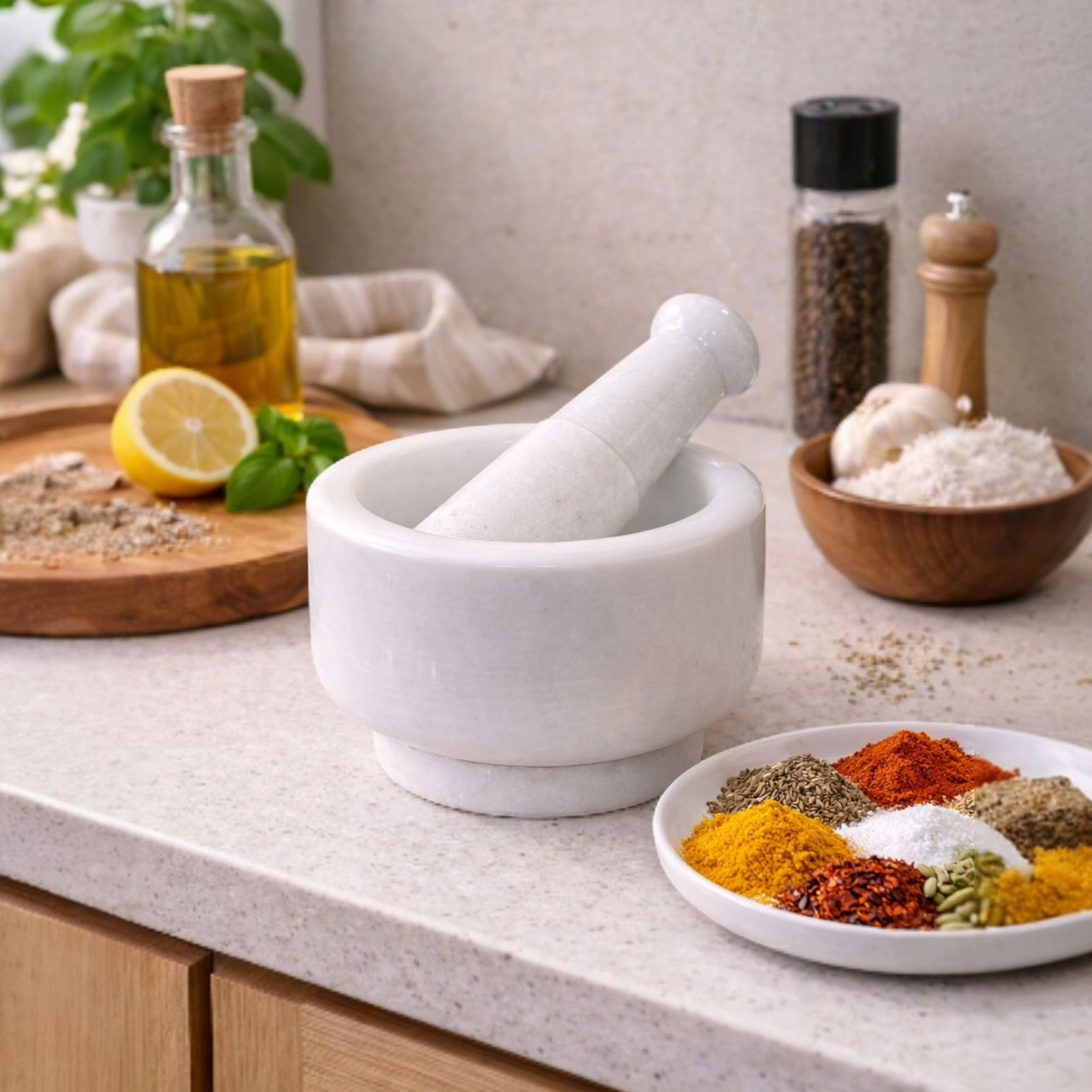 Premium White Marble Mortar & Pestle Set