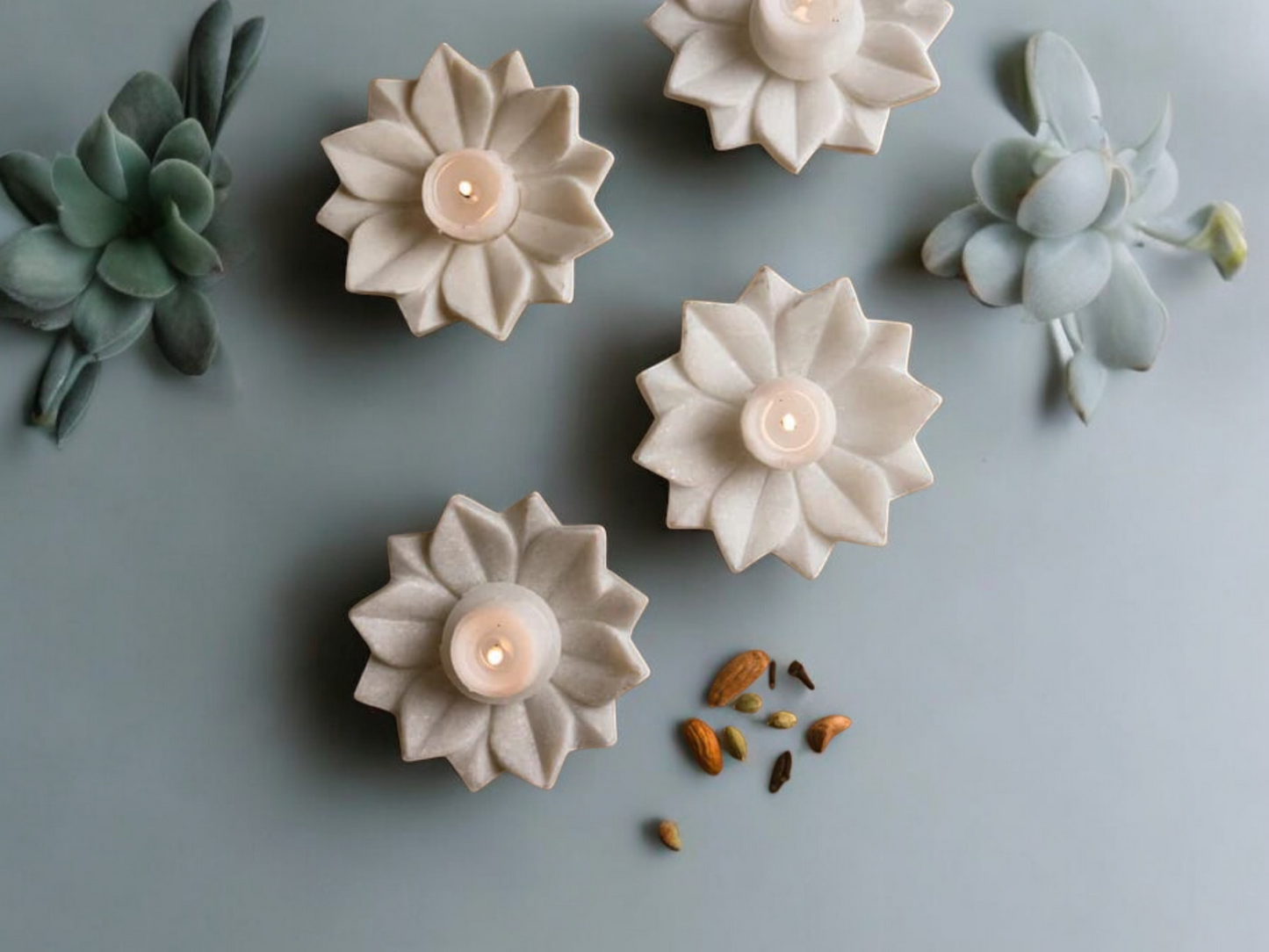 Marble Flower Shape Tealight Holder