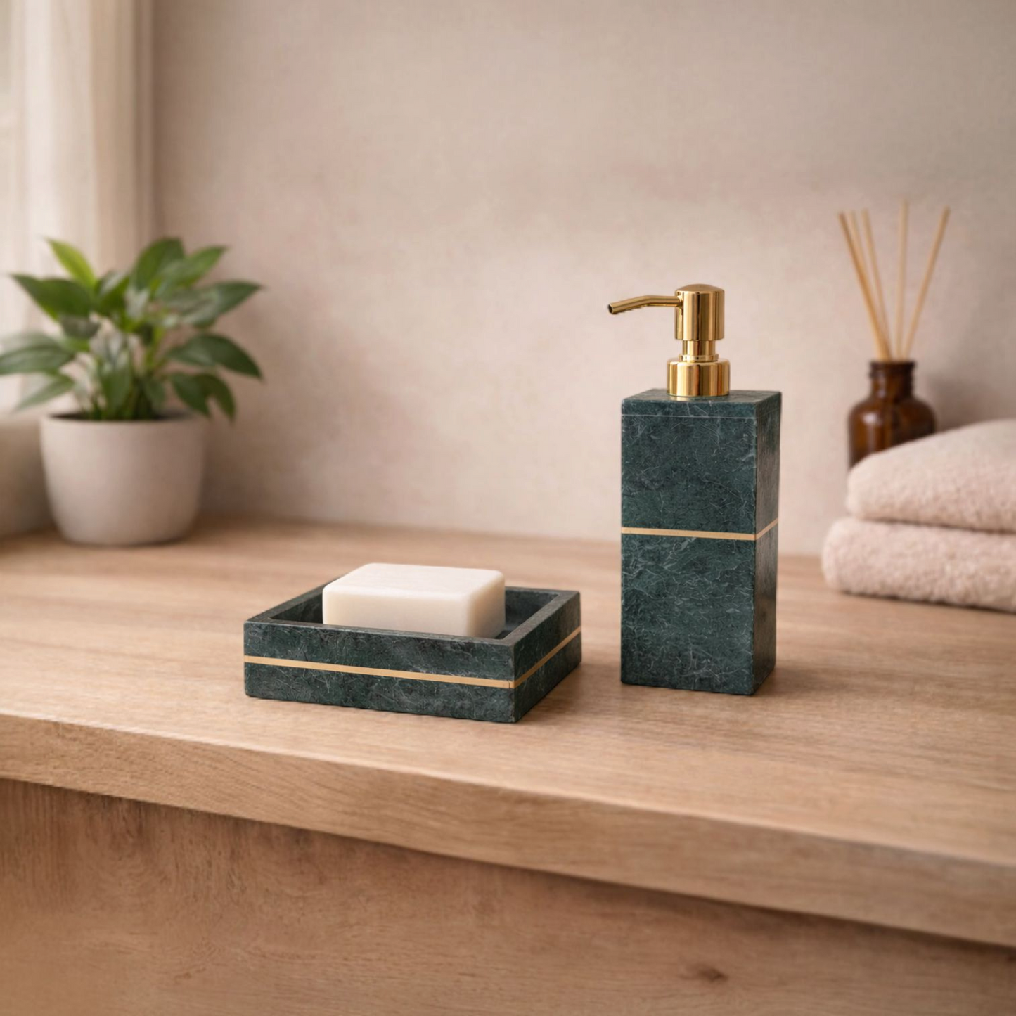 Luxury Green Marble  Soap Dispenser with Soap Tray