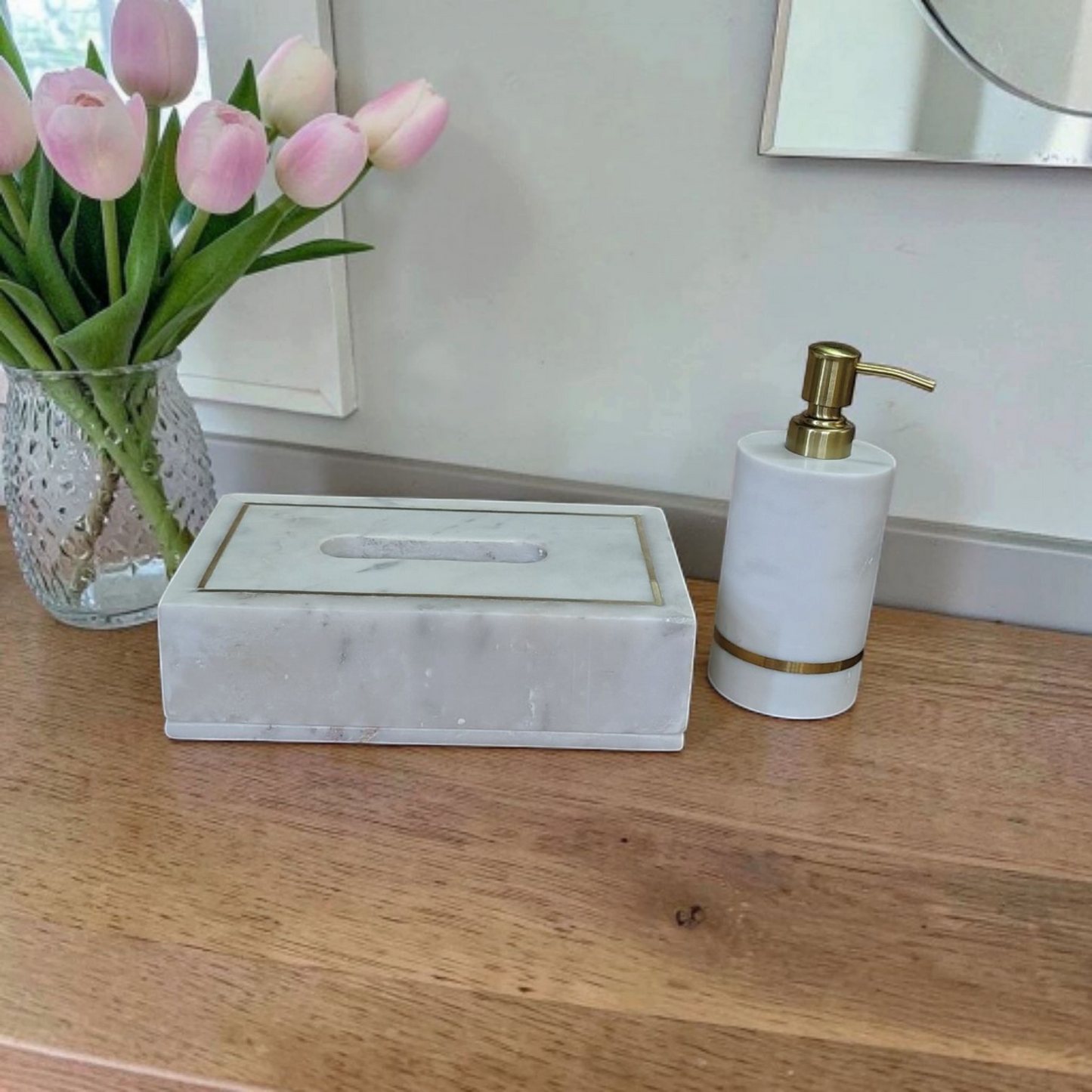 Premium White Marble With Brass Inlay Bathroom Combo