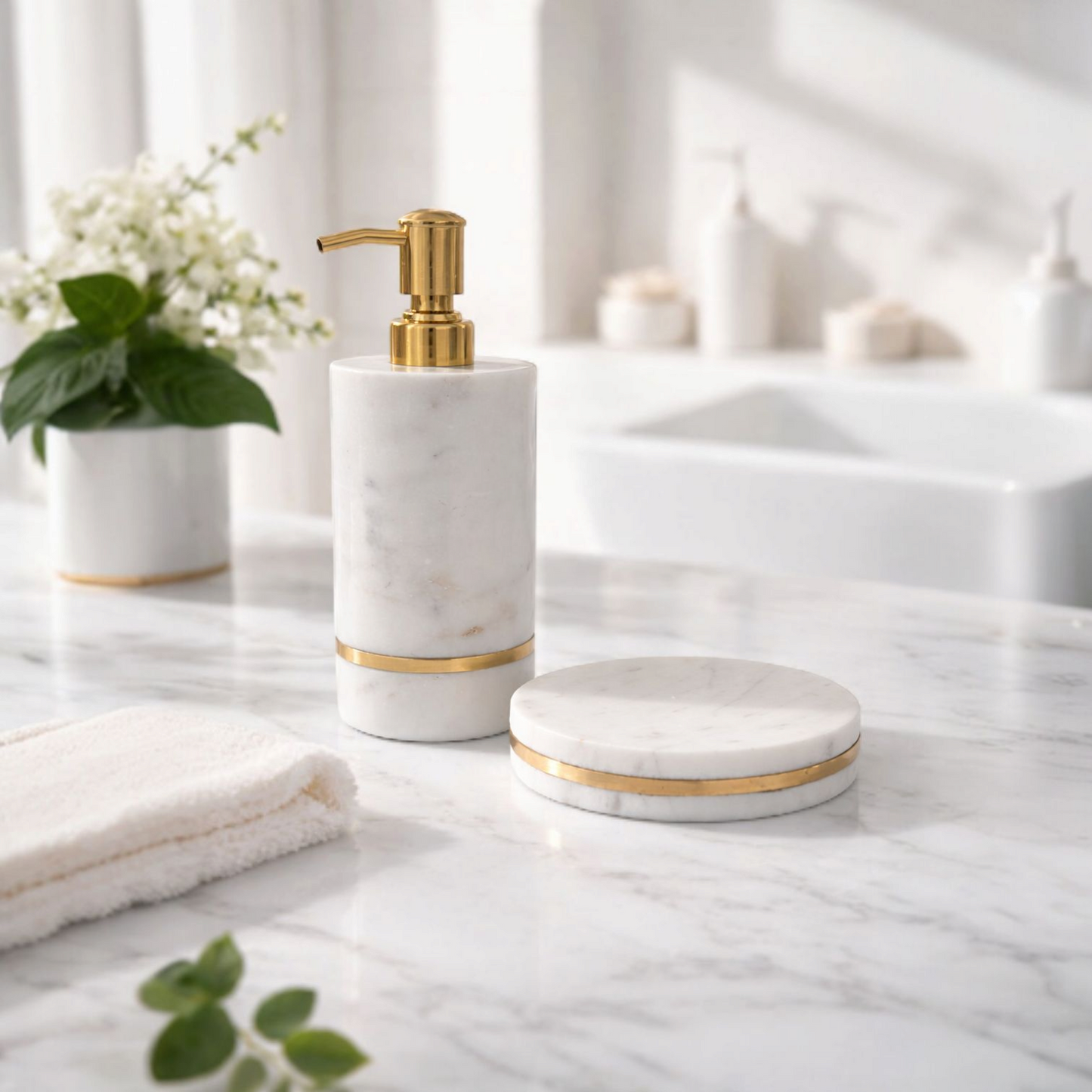Luxe Marble Soap Dispenser & Soap Tray