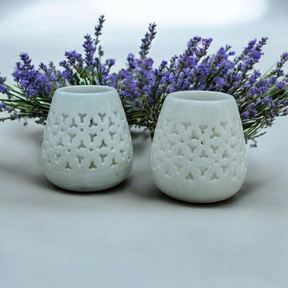 Ivory Glow Carved Marble Stone Tea Light Holders