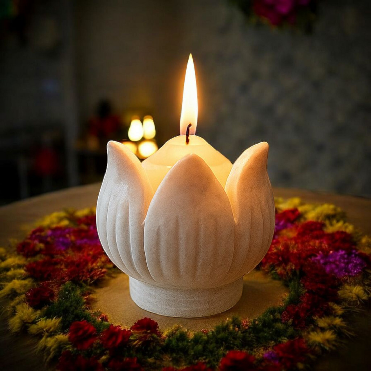 White Lotus Marble Tealight Holder