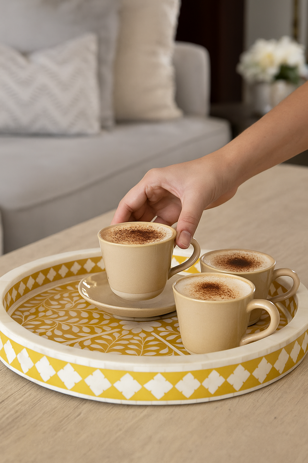 Yellow Wooden Mother of Pearl Tray