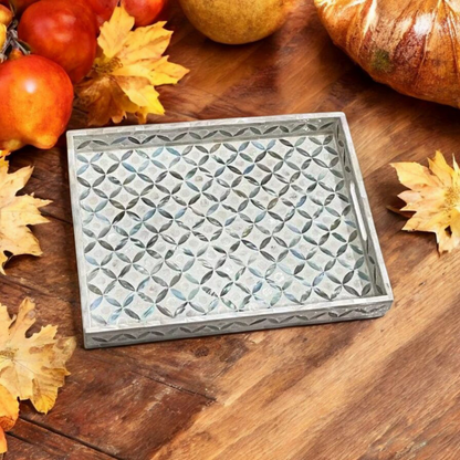 Geometric Decorative Wooden Mother of Pearl Tray