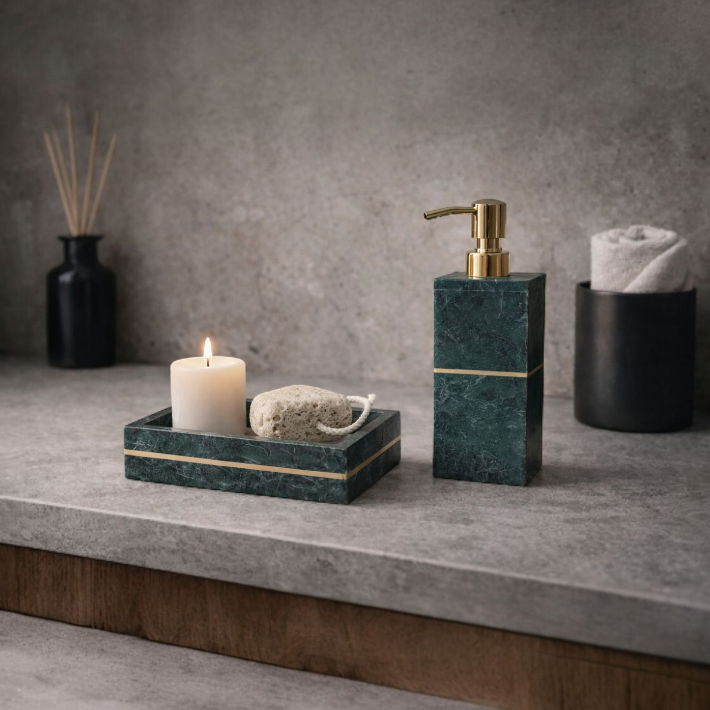 Luxury Green Marble  Soap Dispenser with Soap Tray