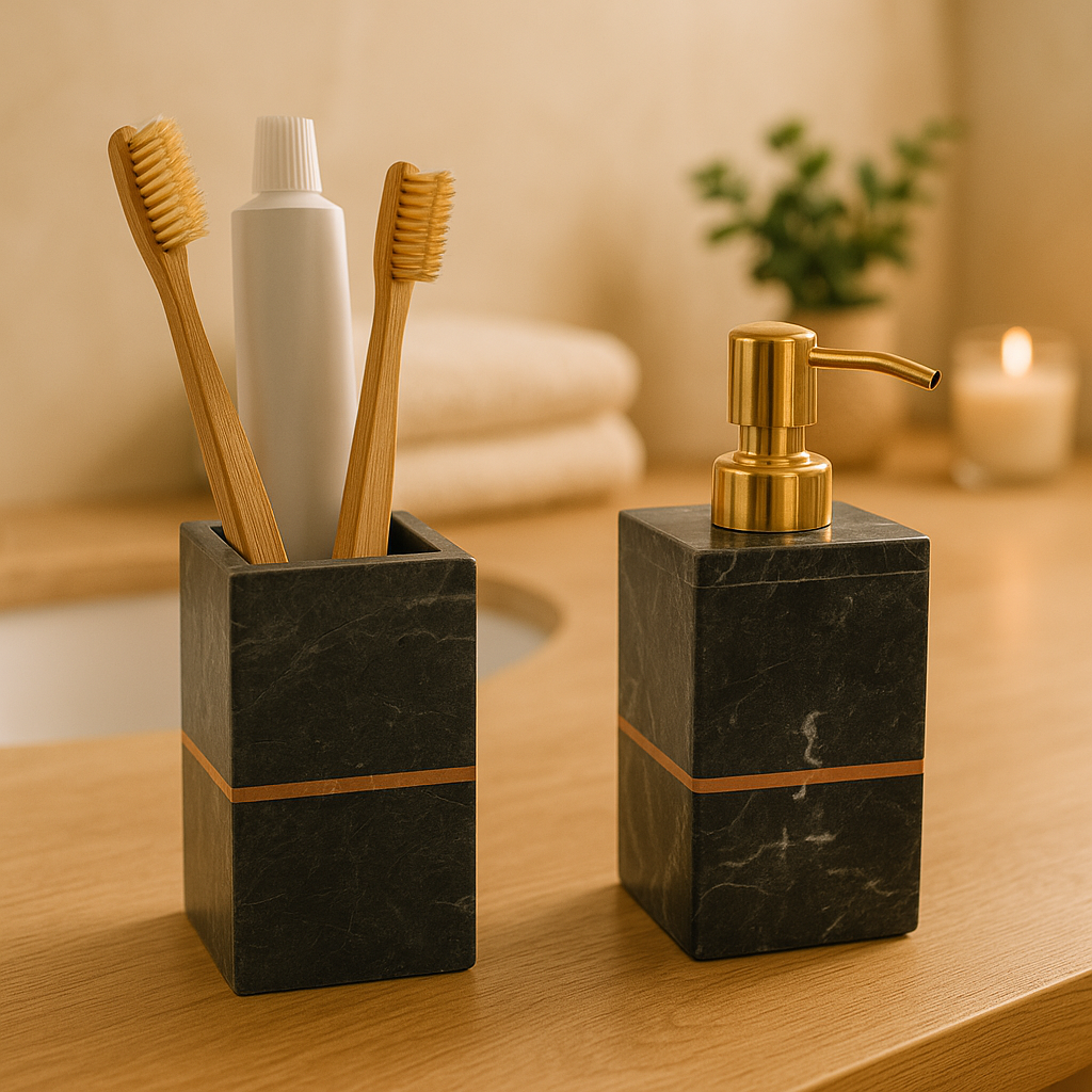 Luxe Green Marble Bathroom Accessory Set