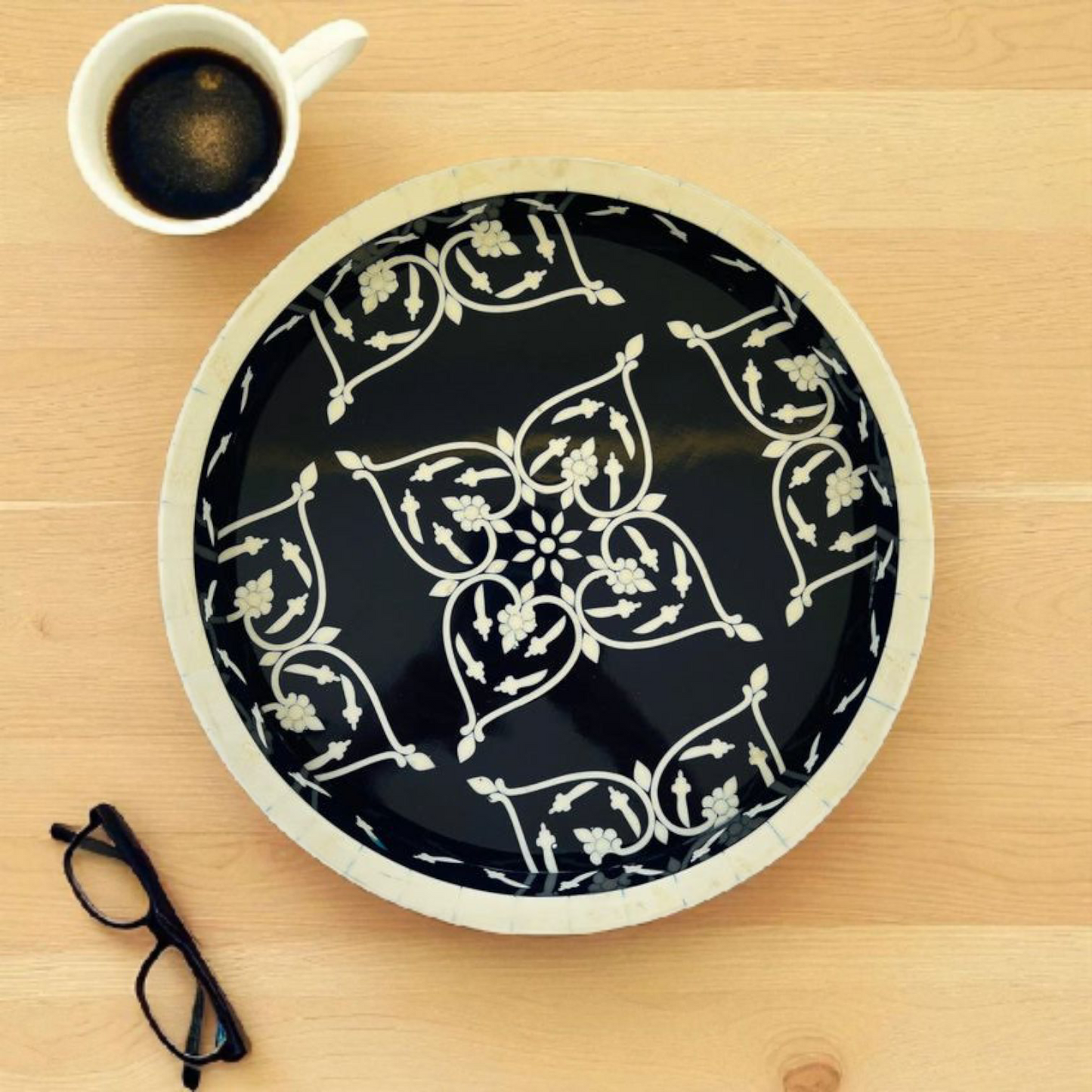 Mughal Floral Wooden Mother of Pearl Tray