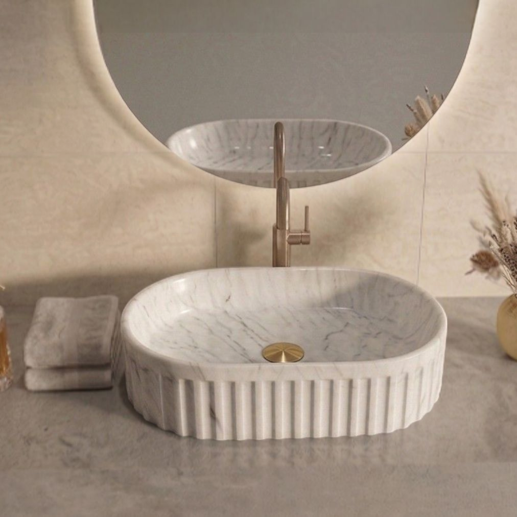 JJM- CT 01 Fluted White Marble Basin