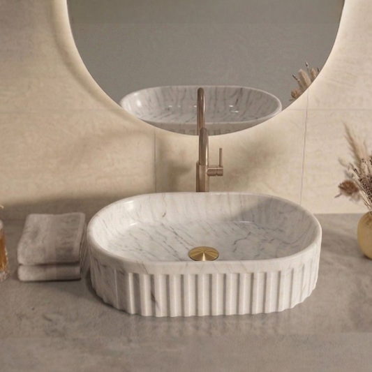 JJM- CT 01 Fluted White Marble Basin