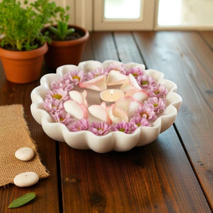 White Ruffle Marble Flower Bowl