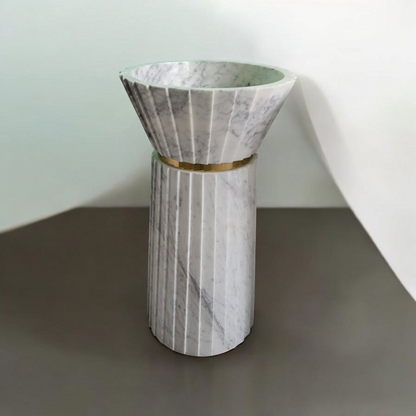 JJ - PB 01 Marble Pedestal Basin with Brass Accent