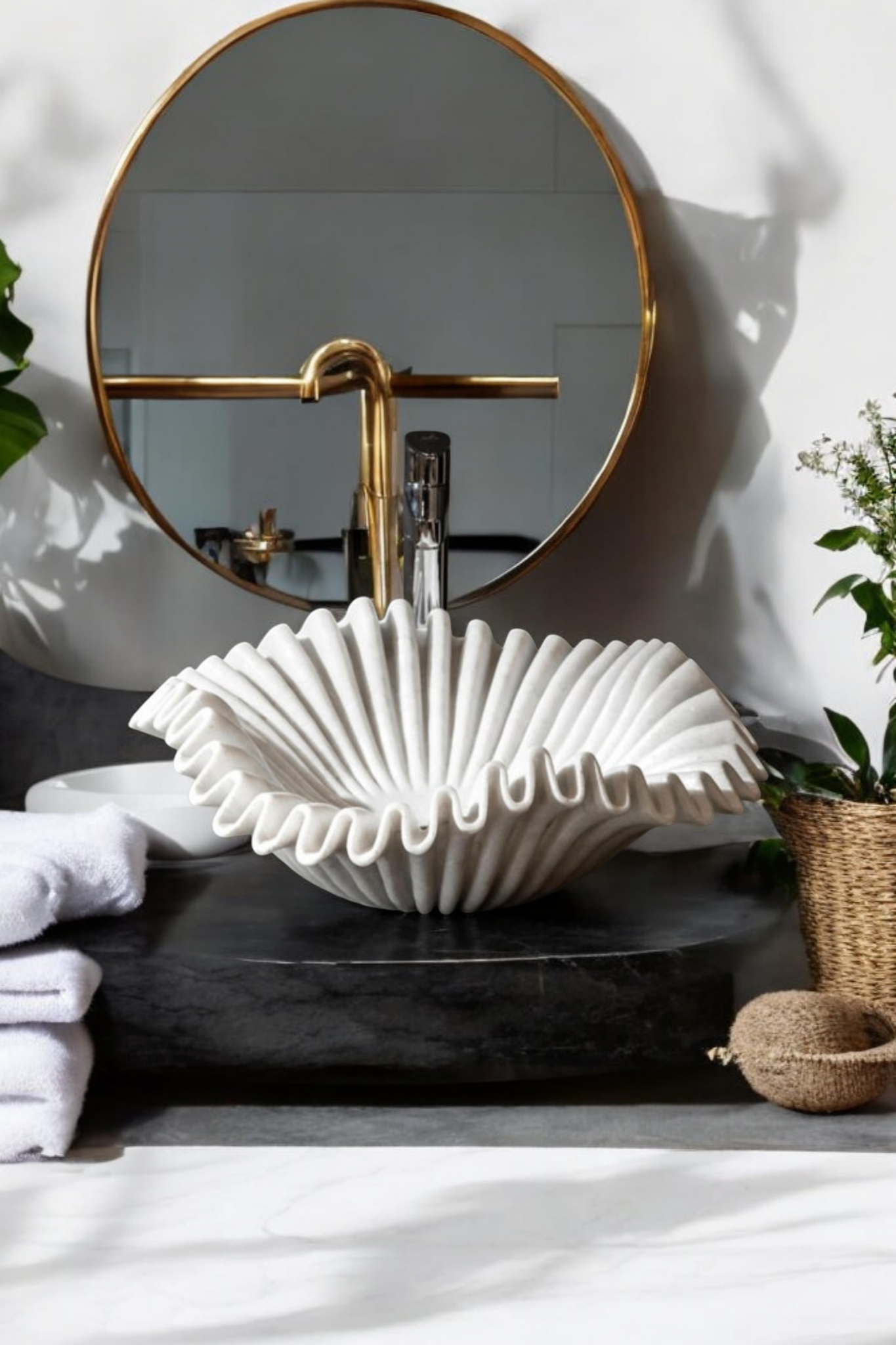 Sculpted Shell Marble Basin