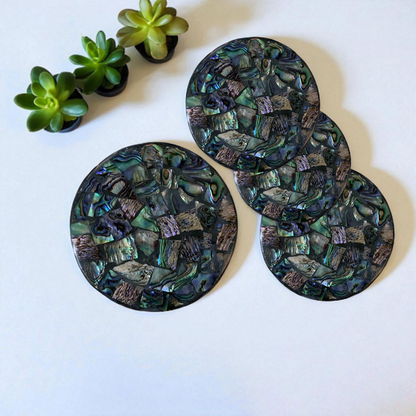 Ocean Shell Wooden Inlay Round Coasters