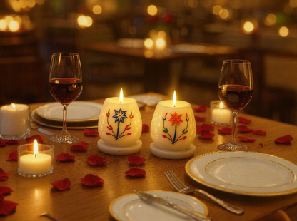 Mughal Garden Inlay Marble Tea Light Holders with Base