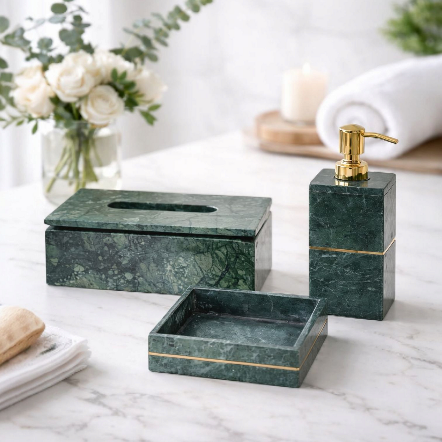 Luxury Green Marble Bathroom Essentials Combo
