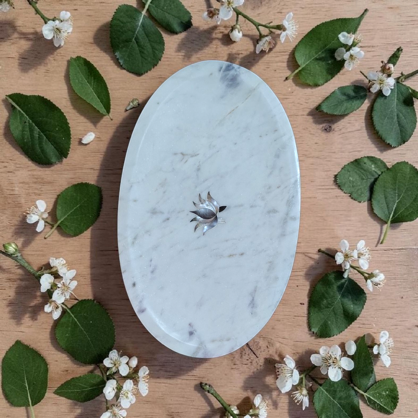 Pearl Petal Marble Inlay Tray