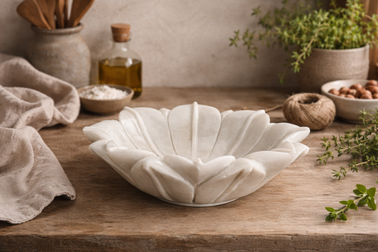 White Marble Sculpted Edge Bowl