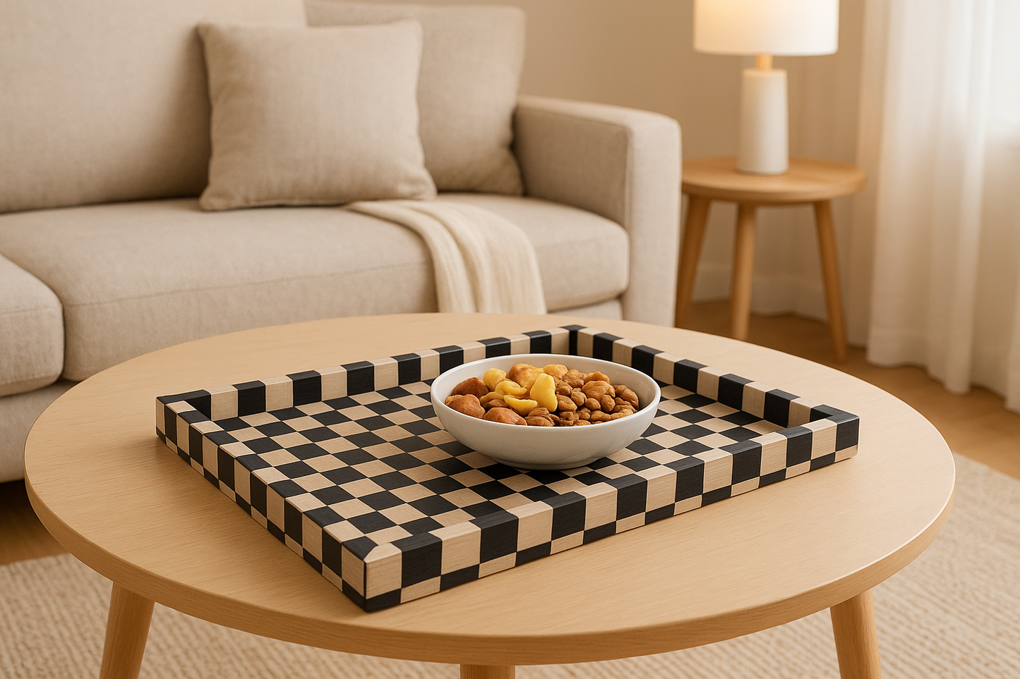 Black & White Checkerboard  Wooden Mother of Pearl Tray