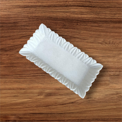 White Marble Ruffle wave ribbed fruit bowl/tray.
