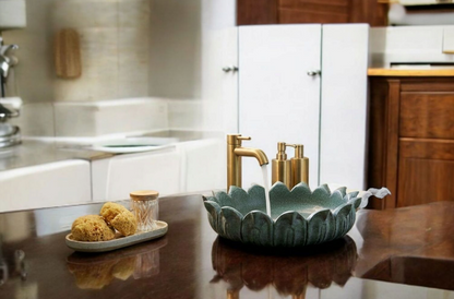 Verdant Lotus Green Marble Basin