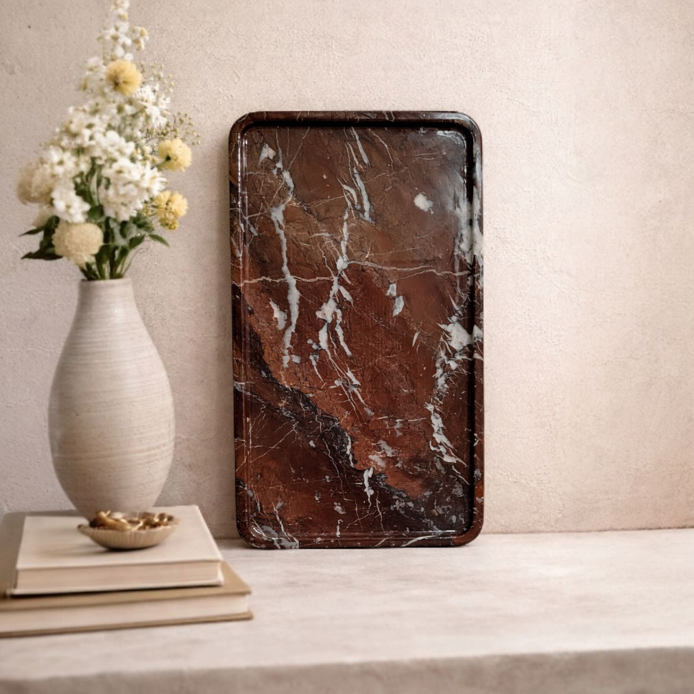 Luxury Red Levanto marble tray for home decor