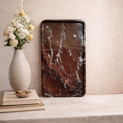 Luxury Red Levanto marble tray for home decor