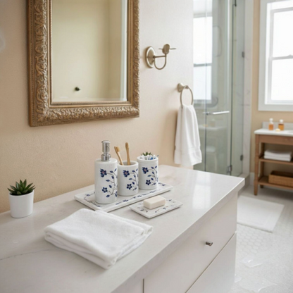 Classic Floral White & Blue Marble Vanity Set