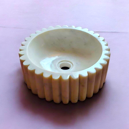 JJM-Fluted White Marble Round Basin