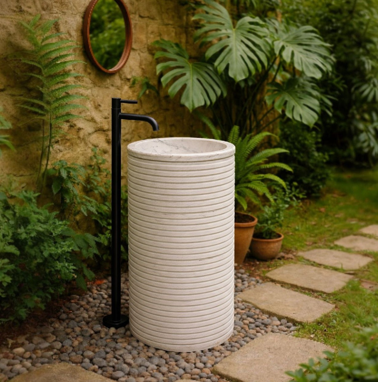 Aura White Pedestal Marble Wash Basin