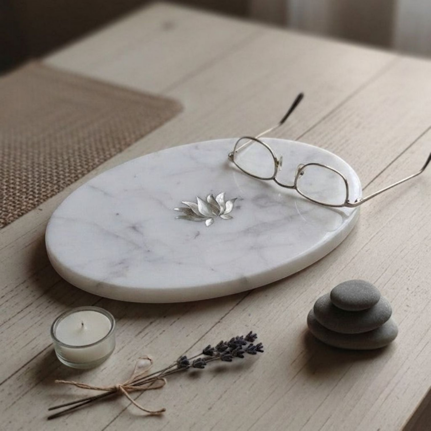 Pearl Petal Marble Inlay Tray