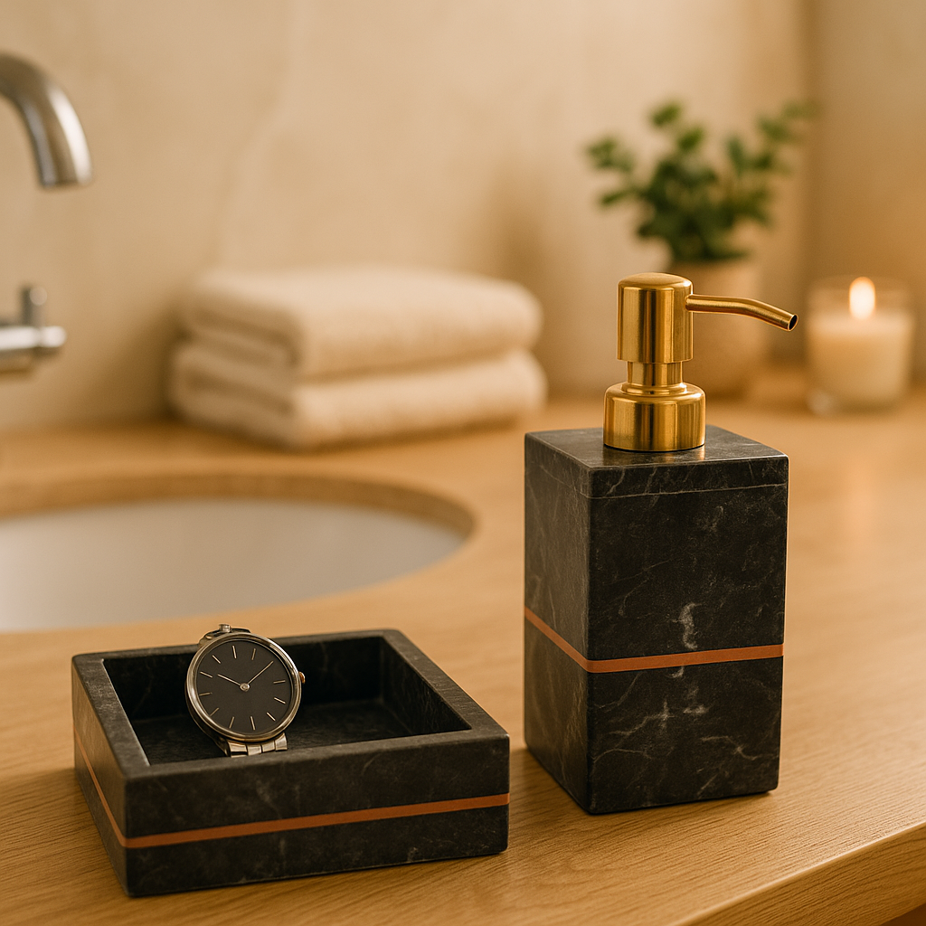 Luxe Green Marble Bathroom Accessory Set