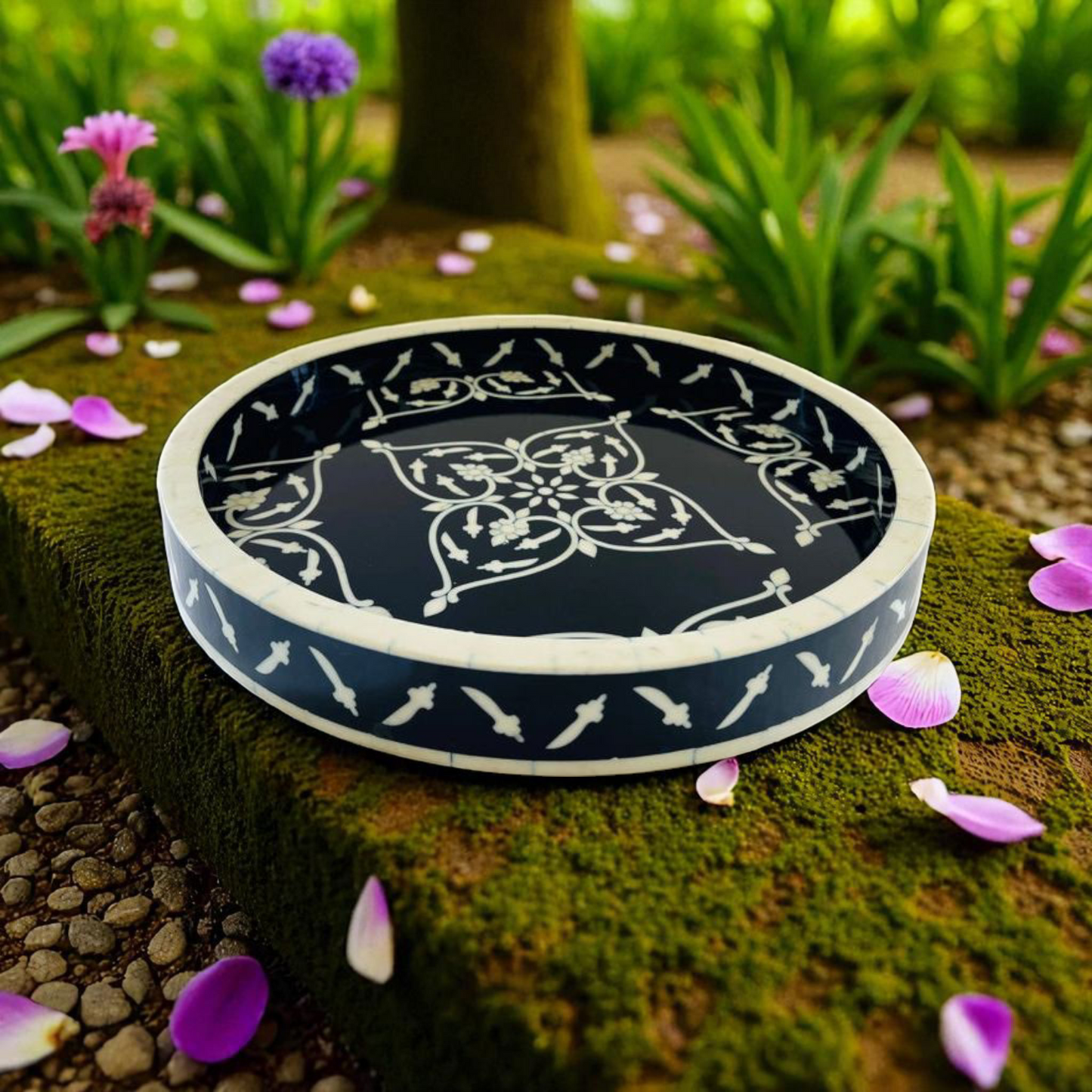 Mughal Floral Wooden Mother of Pearl Tray