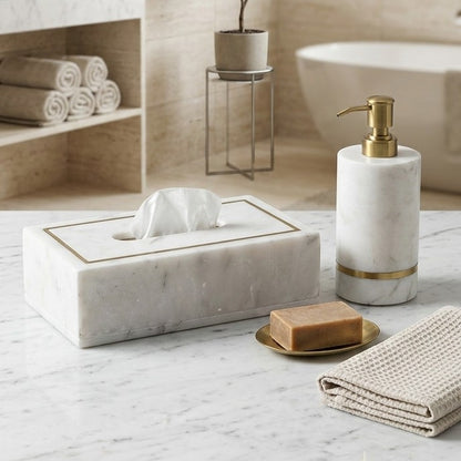 Premium White Marble With Brass Inlay Bathroom Combo