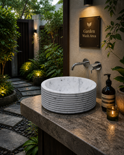 Spiral Carved White Marble Basin